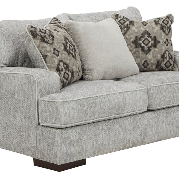 Ashley Pewter Modern Contemporary Solid Wood Fabric Upholstered Sofa & Loveseat Set
