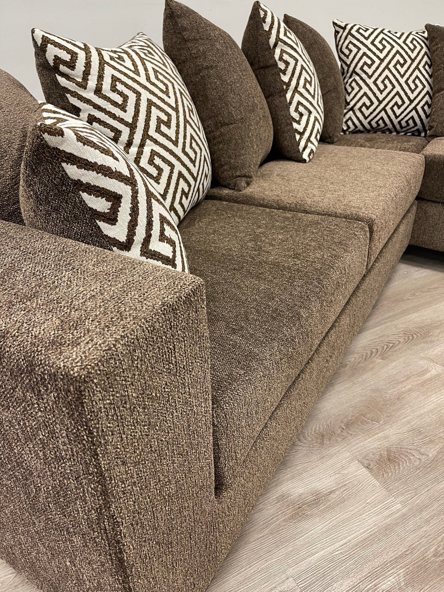 Hollywood Mocha Modern Contemporary Solid Wood Thick Fabric Chenille Upholstered Sectional