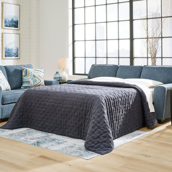 Blue Modern Contemporary Faux Wood Fabric Polyester Upholstered Queen Sofa Sleeper