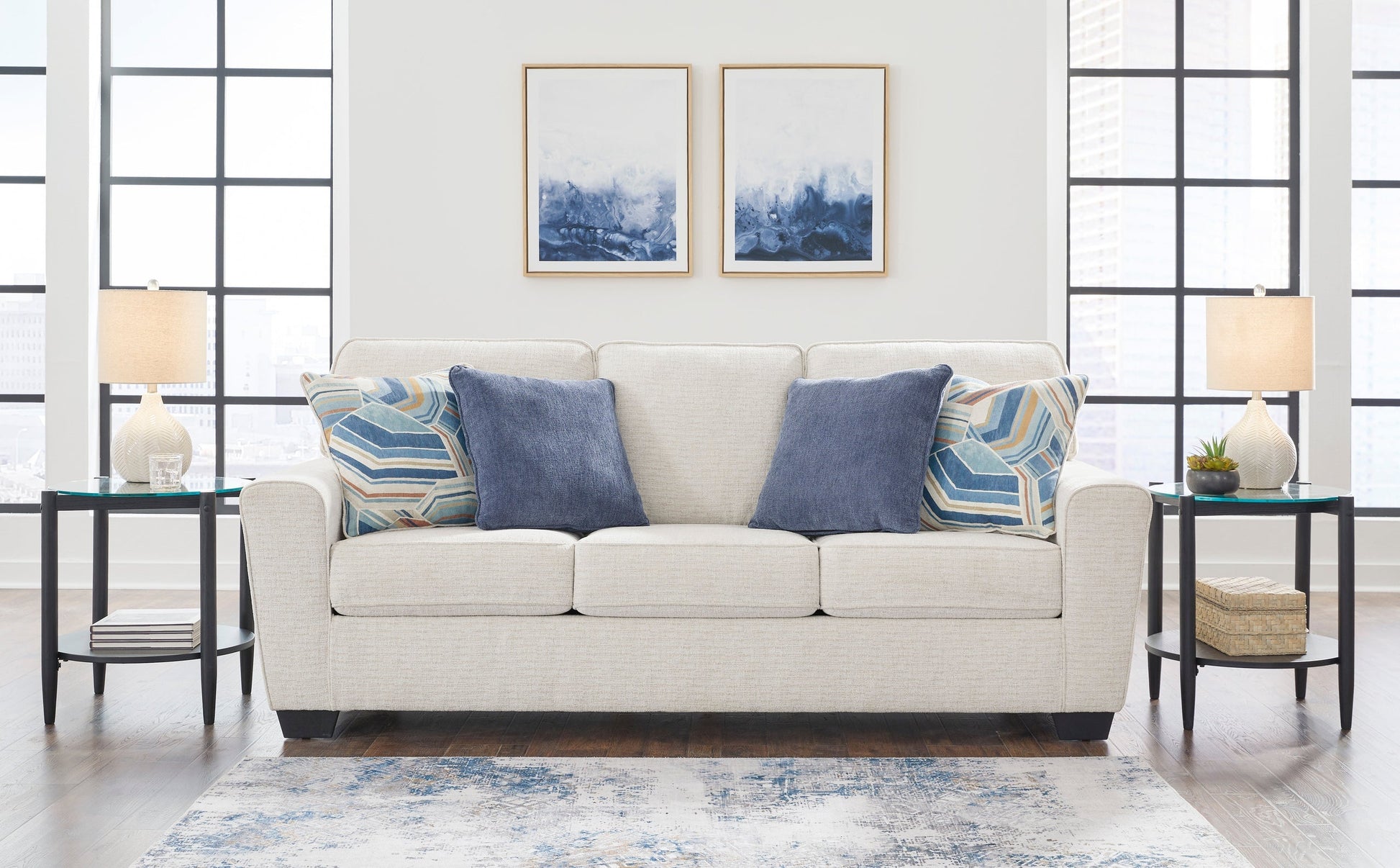 Ashley Snow Modern Contemporary Solid Wood Fabric Upholstered Sofa & Loveseat
