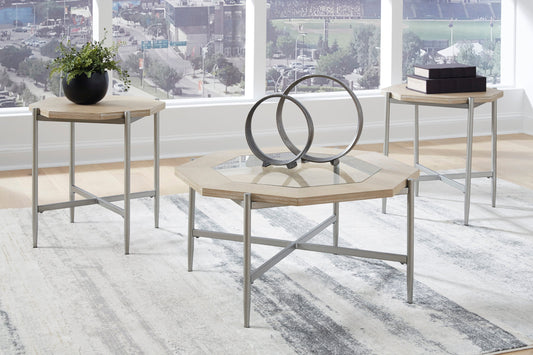 Bisque Modern Contemporary Striking Solid Wood Metal Glass Occasional Table Set