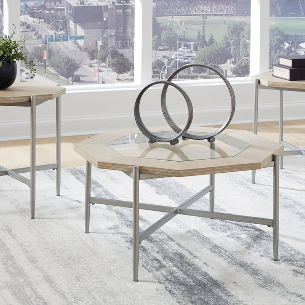 Bisque Modern Contemporary Striking Solid Wood Metal Glass Occasional Table Set