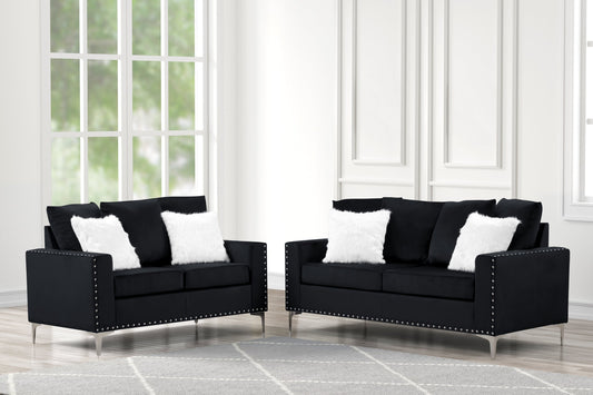 Cinderella2 Black Modern Contemporary Solid Wood Velvet Upholstery Set