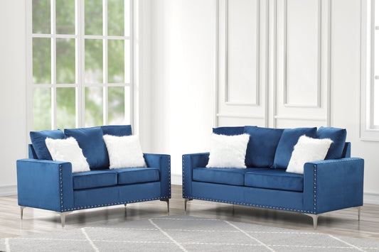 Cinderella2 Blue Modern Contemporary Solid Wood Velvet Upholstery Set