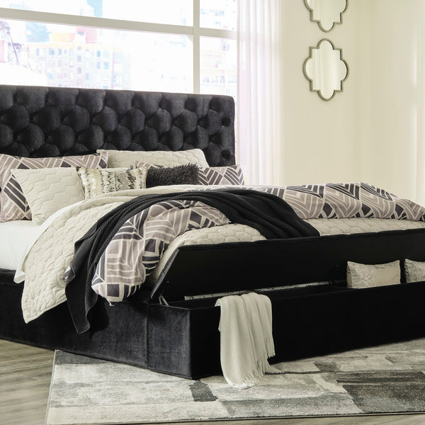 Black Modern Contemporary Velvet Upholstered Tufted Storage King Bed