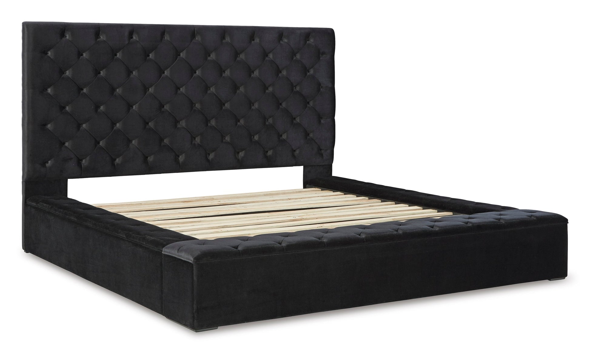 Black Modern Contemporary Velvet Upholstered Tufted Storage King Bed