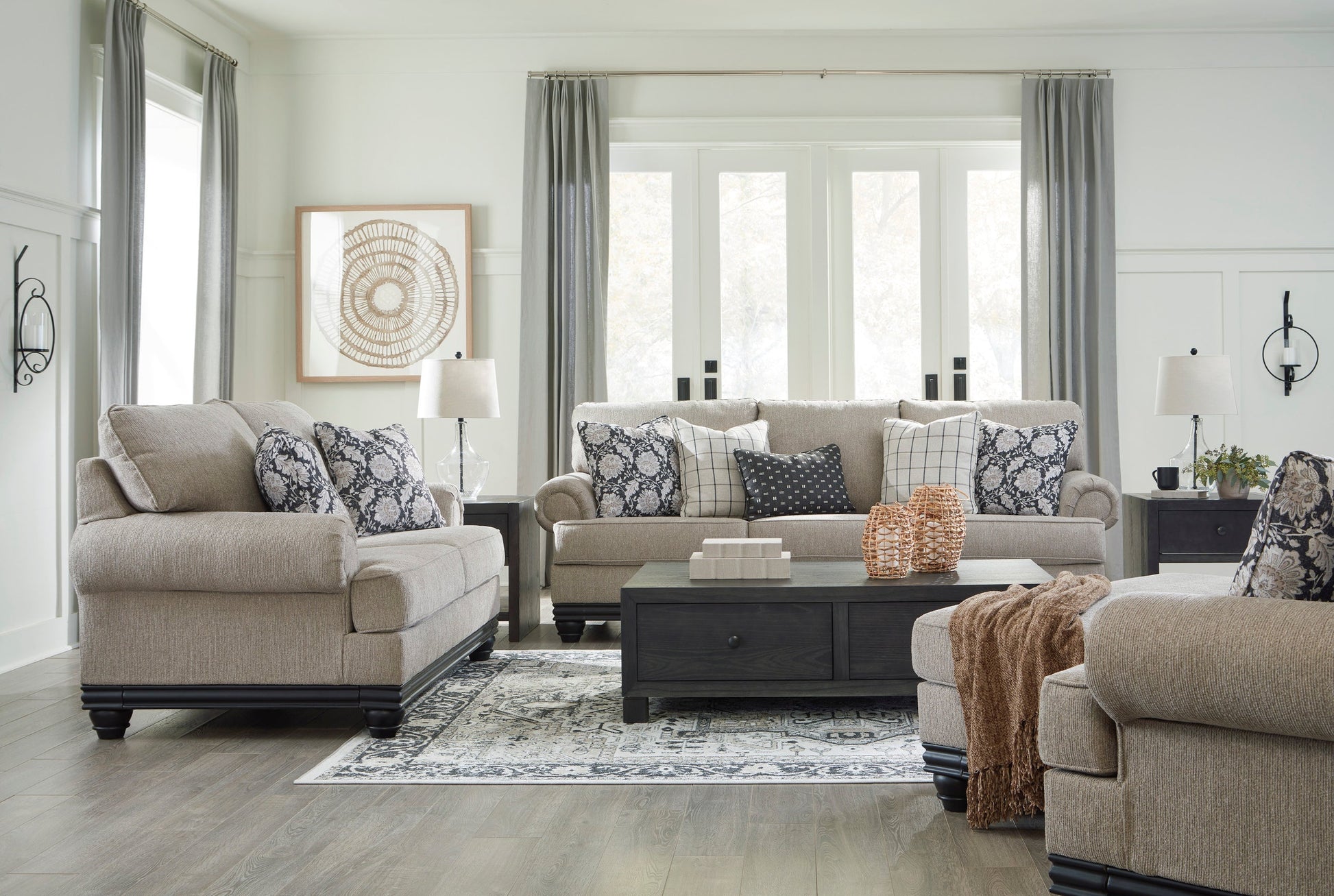 Ashley Modern Contemporary Solid Wood Fabric Upholstered Oversized Sofa & Loveseat Set