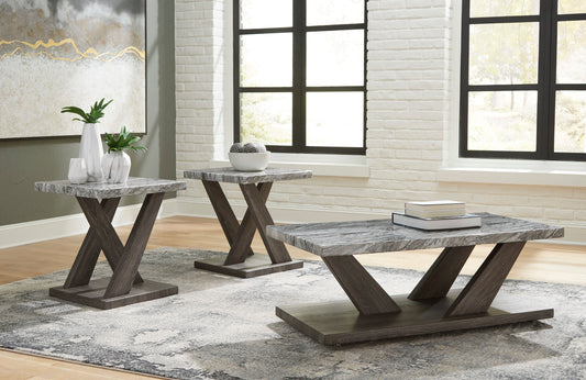 Brown/Gray Modern Contemporary Solid Wood Marble Top Rectangle Occasional Table Set