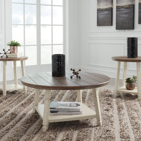 TwoTone White/Coffee Contemporary Oak Veneers Wood, Engineered Wood Occasional Table Set