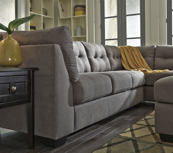 Ashley Raf Chaise Charcoal Modern Contemporary Metal Legs Fabric Tufted Sectional