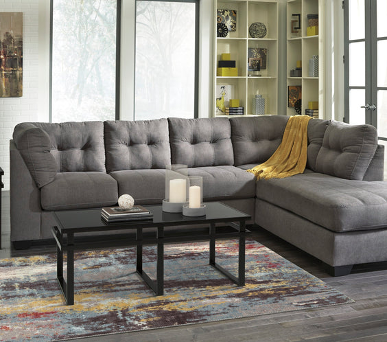 Ashley Raf Chaise Charcoal Modern Contemporary Metal Legs Fabric Tufted Sectional