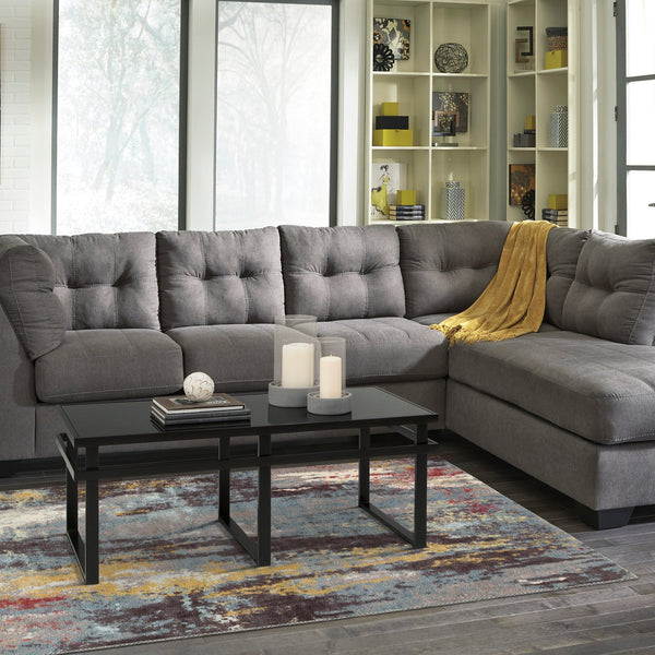 Ashley Raf Chaise Charcoal Modern Contemporary Metal Legs Fabric Tufted Sectional