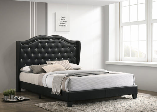 Paradise Black Modern Traditional Solid Wood Faux Leather Upholstered Tufted Platform Full Bed