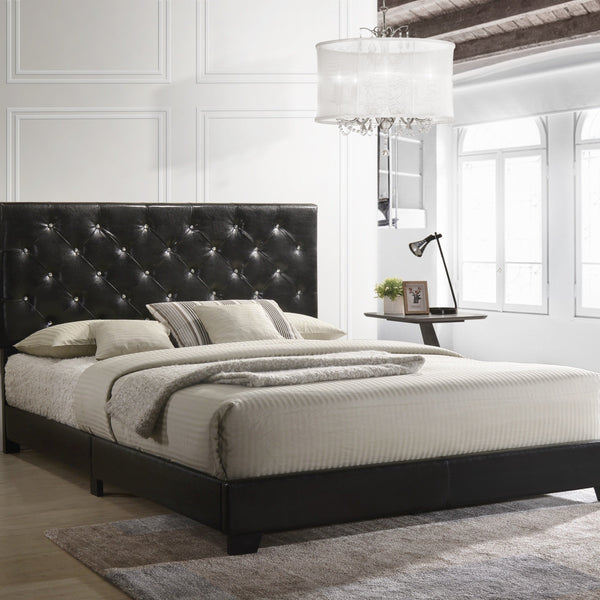 Ridenhour Black Modern Traditional Solid Wood Faux Leather Upholstered Tufted Platform Queen Bed