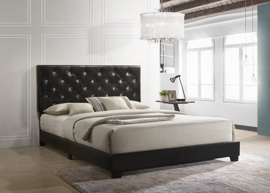 Ridenhour Black Modern Traditional Solid Wood Faux Leather Upholstered Tufted Platform Full Bed
