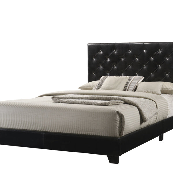 Ridenhour Black Modern Traditional Solid Wood Faux Leather Upholstered Tufted Platform Queen Bed