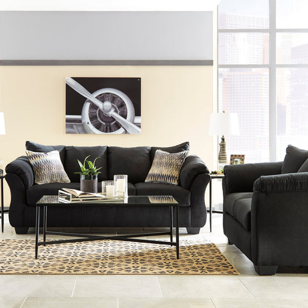 Ashley Black Modern Contemporary Solid Wood Microfiber Upholstered Sofa & Loveseat