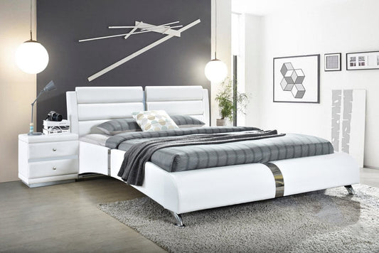 Vegas White Modern Faux Leather Upholstered Platform Queen Bed