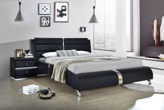 Vegas Black Modern Faux Leather Upholstered Platform King Bed