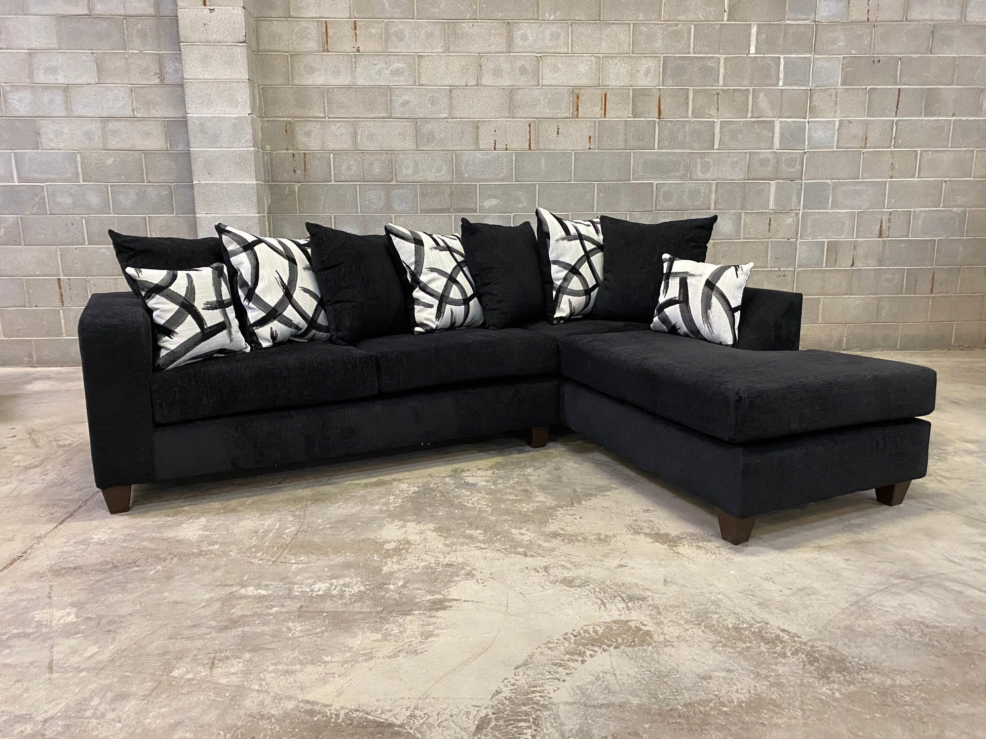 Black Modern Contemporary Velvet Upholstered Sectional