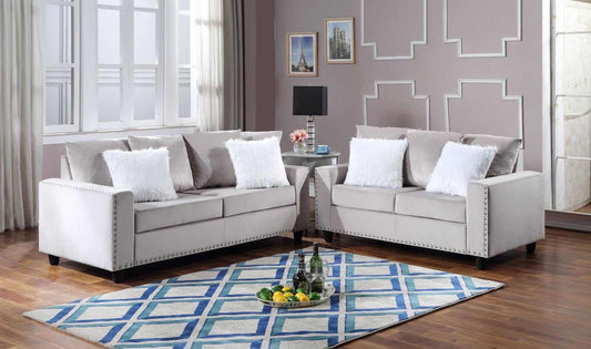 Cinderella Silver Modern Contemporary Velvet Upholstered Sofa & Loveseat Set