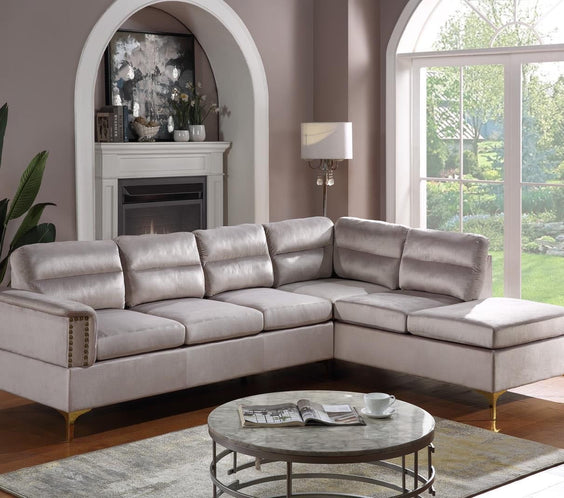 Vogue Black Modern Contemporary Solid Wood Gold Metal Legs Velvet Upholstered Sectional