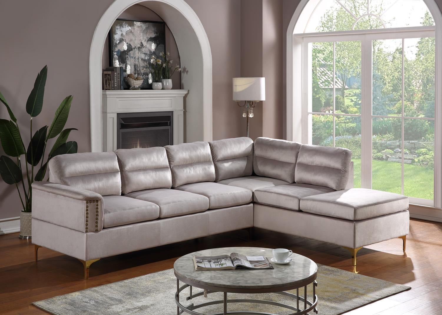 Vogue Black Modern Contemporary Solid Wood Gold Metal Legs Velvet Upholstered Sectional