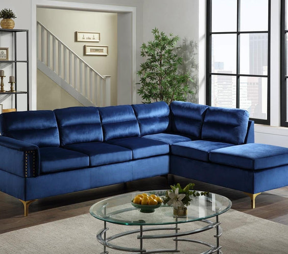 Vogue Black Modern Contemporary Solid Wood Gold Metal Legs Velvet Upholstered Sectional