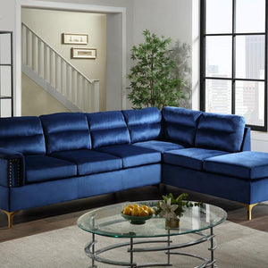 Vogue Black Modern Contemporary Solid Wood Gold Metal Legs Velvet Upholstered Sectional