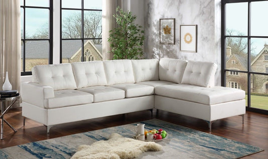 Vintage White Modern Contemporary Faux Leather Tufted Sectional