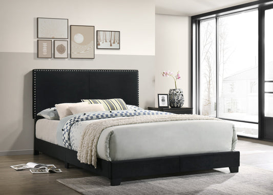 Black Velvet Modern Traditional Solid Wood Upholstered Platform Full Bed