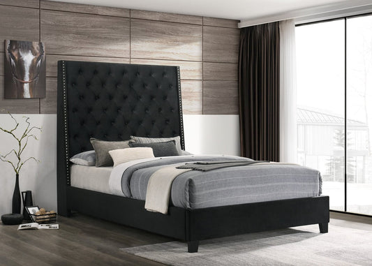 Austin Black Linen Modern Fabric Upholstered Tufted King Bed