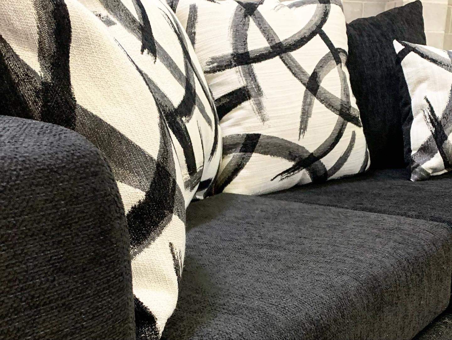 Monroe Black Modern Contemporary Chenille Fabric Upholstered Sofa & Loveseat Set