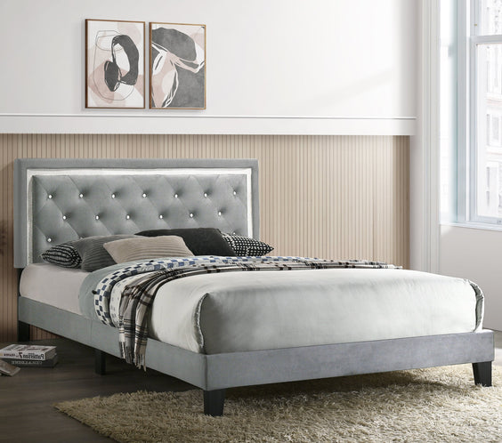 Passion Grey Velvet Platform Bed - Twin, Full, Queen, King