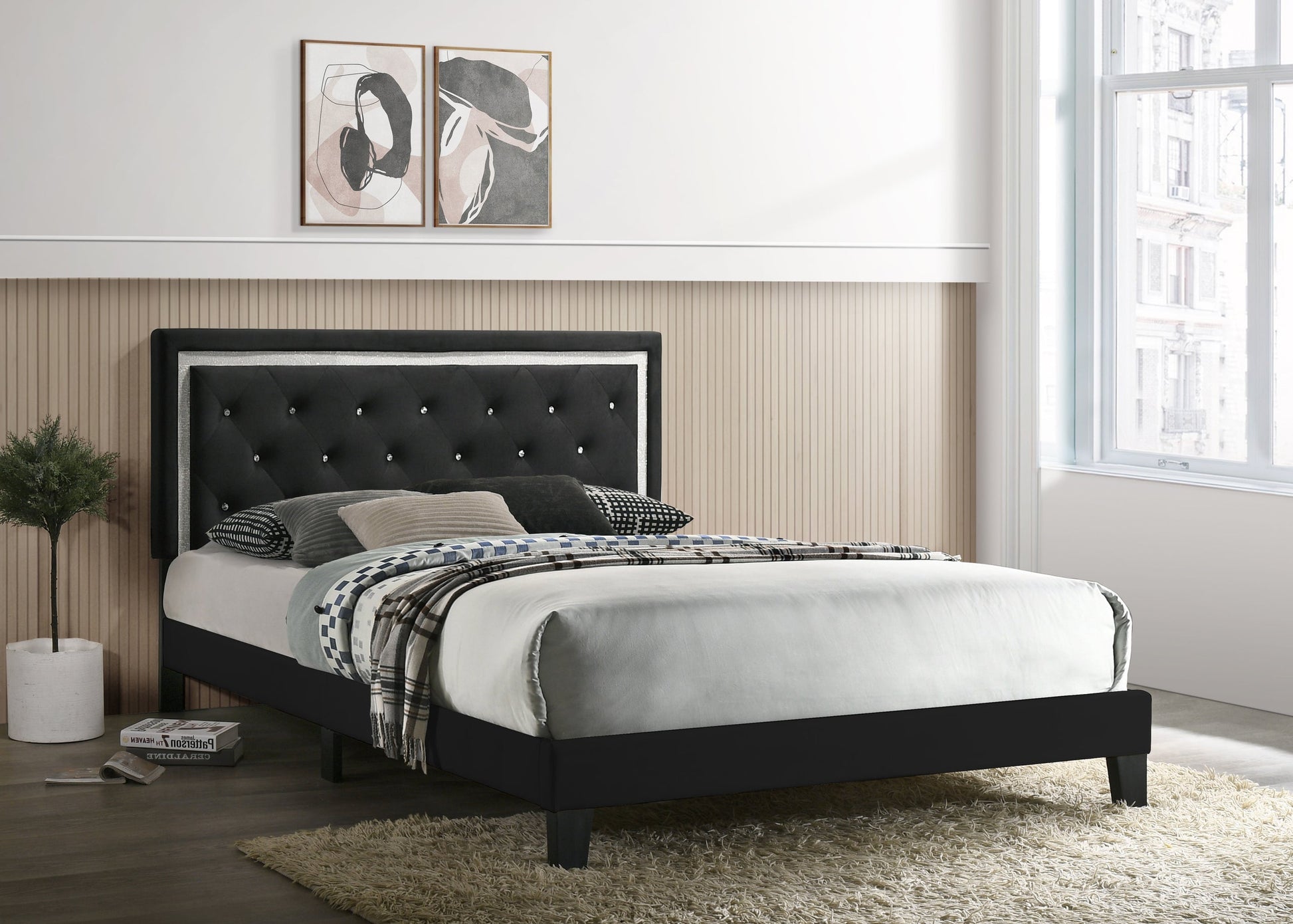 Passion Grey Velvet Platform Bed - Twin, Full, Queen, King