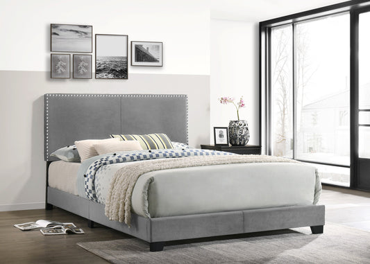 Gray Velvet Modern Traditional Solid Wood Upholstered Platform Queen Bed