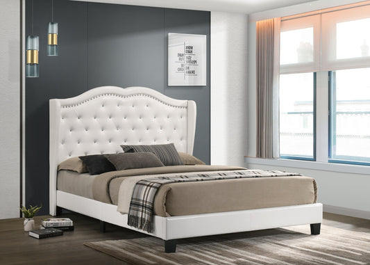 Paradise White Modern Traditional Solid Wood Faux Leather Upholstered Tufted Platform King Bed