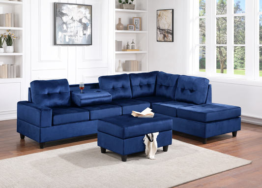 22Heights Blue Modern Velvet Upholstered Tufted Reversible Sectional Storage Ottoman