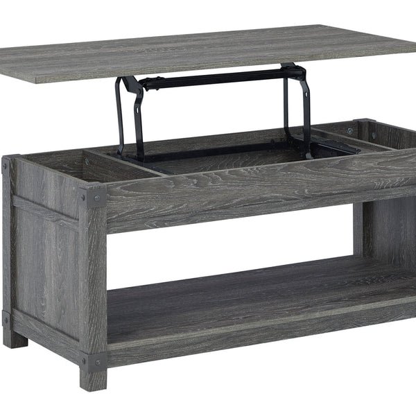 Freedan Gray Modern Contemporary Metal And Wood Lift Top Rectangular Cocktail Table with Storage