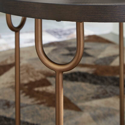 Dark Brown/Gold Modern Metal Tubular Legs With Antiqued Goldtone Round Cocktail Table